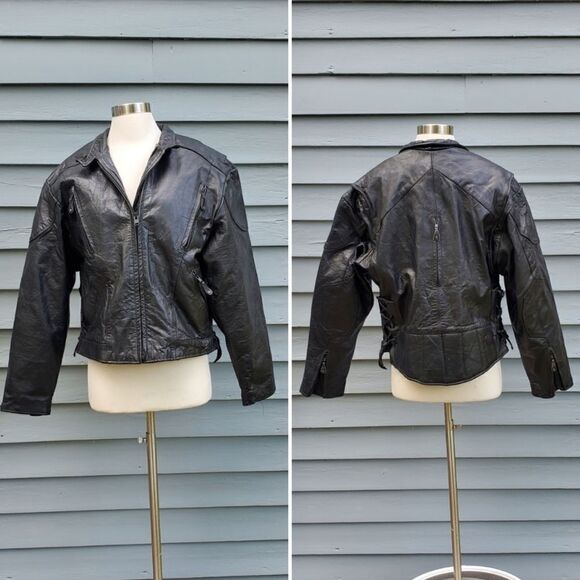 Vintage 90s y2k Barney's Leather Black Armored Moto Motorcycle Racing Jacket XL - Picture 8 of 8